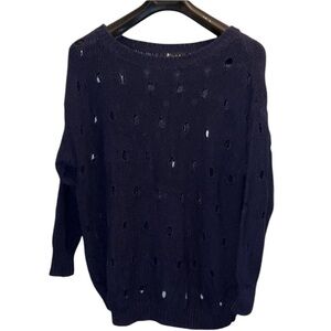 Miss Finch Navy Blue Cotton Long Sleeve Sweater with  Holes S/M (tag missing)
